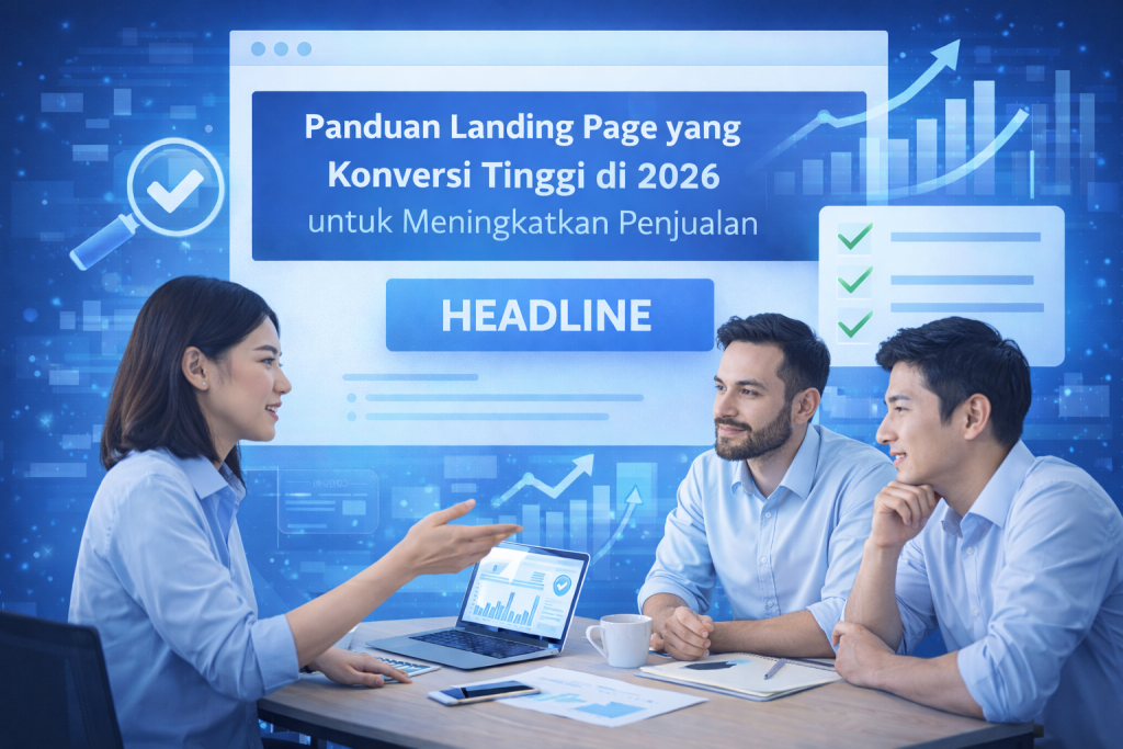 Tim marketing membahas Panduan Landing Page yang Konversi Tinggi di 2026.