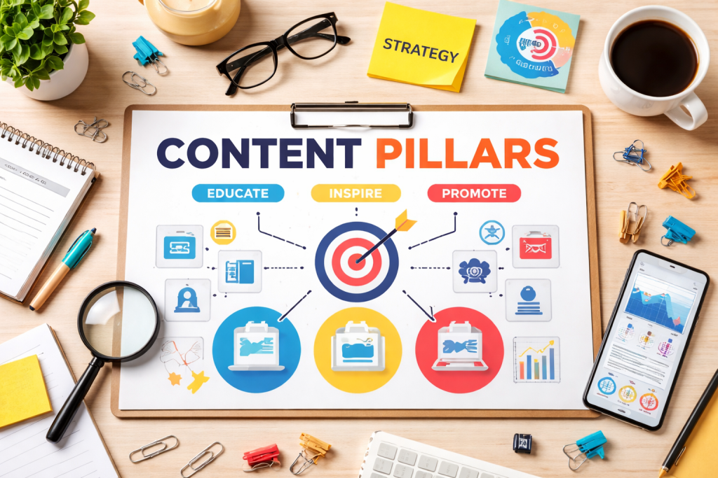 Content Pillars adalah topik utama untuk membuat konten lebih fokus, konsisten, dan efektif menarik audiens.
