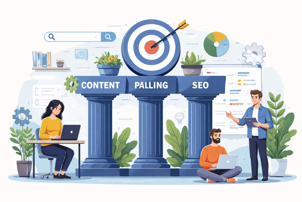 strategi Content Pillars sebagai fondasi utama SEO, membantu tim menyusun konten yang terarah, terstruktur, dan berdampak pada performa website.