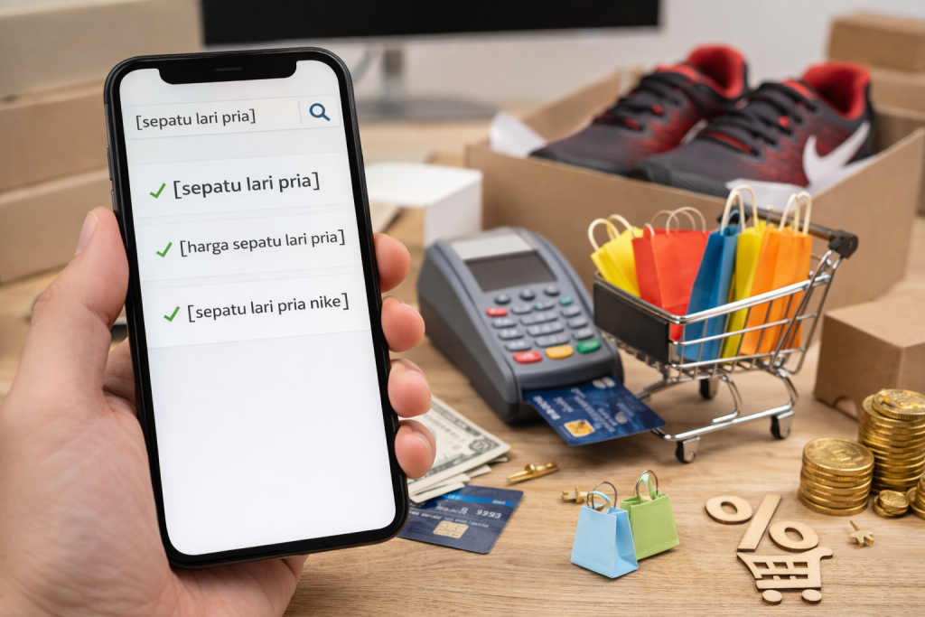 penggunaan Keyword Match Types jenis Exact Match untuk menjangkau pencarian paling relevan dengan potensi konversi lebih tinggi.