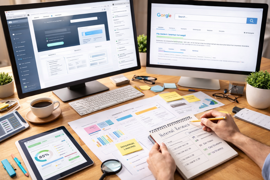 Tahap pengisian konten dan optimasi SEO dalam Timeline Pembuatan Website untuk meningkatkan visibilitas, relevansi, dan performa website di mesin pencari.