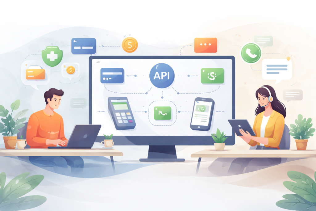 Integrasi API menghubungkan website dengan layanan pembayaran agar transaksi berjalan cepat, stabil, dan terkelola otomatis.