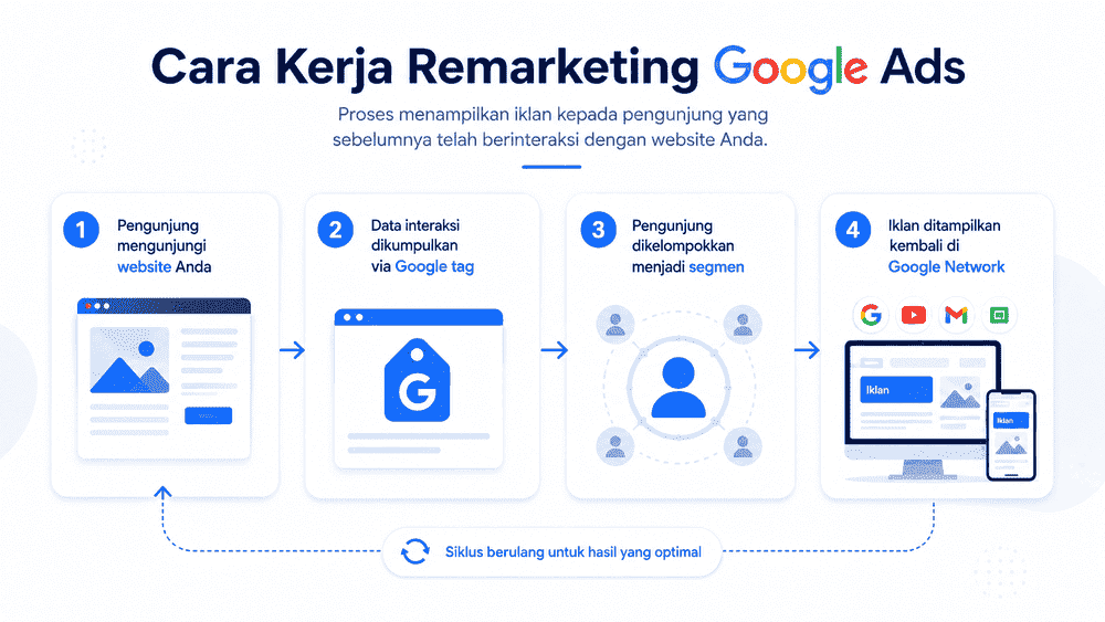 Cara kerja remarketing Google Ads dari kunjungan hingga pembelian