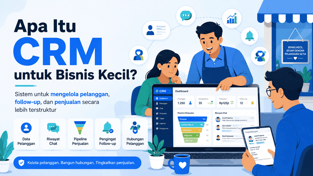 Ilustrasi penggunaan CRM untuk mengelola pelanggan dan penjualan bisnis kecil.
